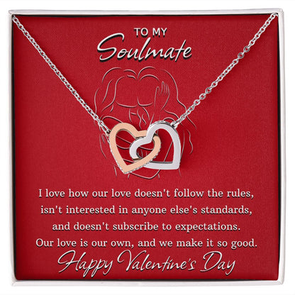 To My Soulmate Female Love - Valentine's Day Interlocking Hearts Necklace